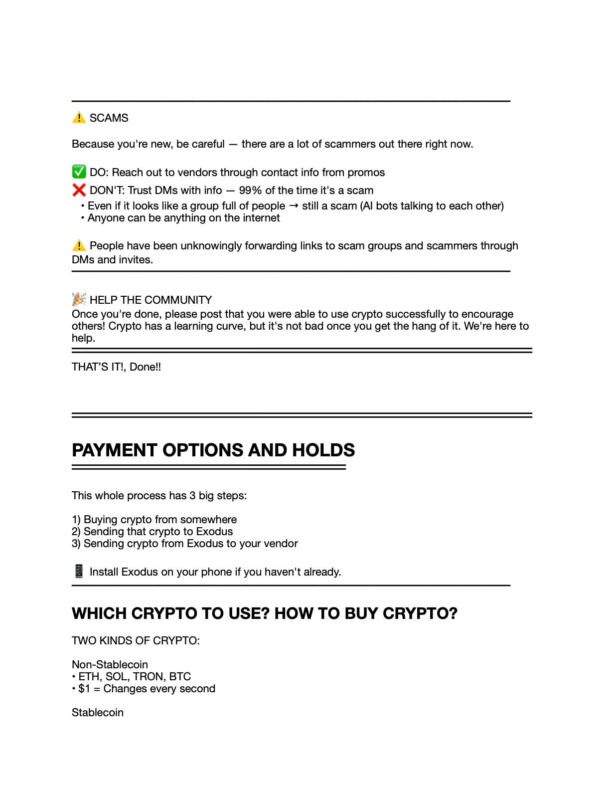 Scams warning and Payment Options and Holds